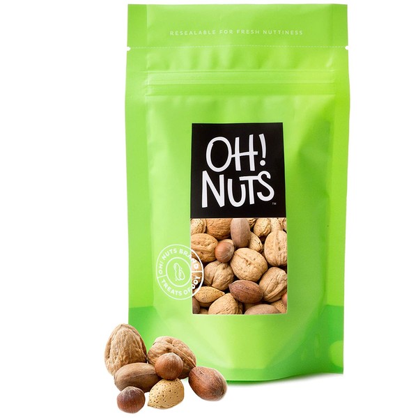 Oh! Nuts Mixed Nuts in Shell Variety Pack | Low-Carb, High-Protein Keto Snacks | Jumbo-Sized Premium Unshelled Nuts in Resealable Stay-Fresh 2-Pound Bulk Bag | All-Natural, No Salt, No Sugar & Vegan