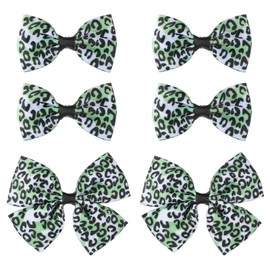 Ptwola 6 Pcs Leopard Silky Satin Hair Bowknot Barrette with Metal Slides Clips Hair Ribbons Ponytail Holder Aesthetic Cheetah Print Costume Accessories for Women Girls Toddlers Teens Kids(Green)