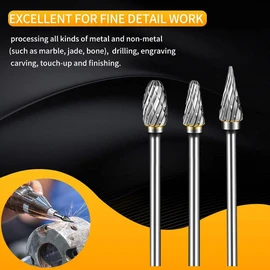 FOTYBEI 10Pcs Tungsten Carbide Rotary Burr Set Compatible with Dremel Rotary Tool Accessories, Die Grinder Bits with 1/8" Shank for DIY Woodworking, Carving, Metal Polishing, Engraving, Drilling
