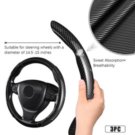 JDDRY Car Steering Wheel Protector,Bright Carbon Fiber Steering Wheel Cover,Non-Slip Steering Wheel Cover Protector,Universal Car Accessories(Black,3PC)