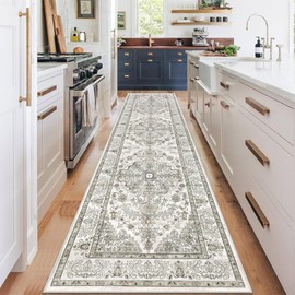 U'Artlines 2' x 8' Boho Hallway Runner Rug Vintage Farmhouse Non Slip Soft Washable Accent Runner Carpet for Kitchen, Entryway, Laundry, Living Room(Grey Taupe)
