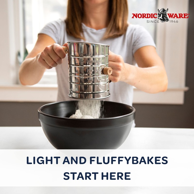 Nordic Ware Flour Sifter, 3-Cup Stainless Steel Flour Sifter, Rotary