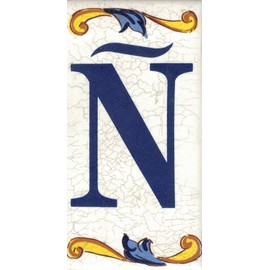 TORO DEL ORO House Numbers - Tile Numbers and Letters - Ceramic Chalca - Crackle Style - Names and Address - Large Craquelle Design 7.5 x 15 cm (Letter "Ñ")