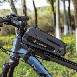 GEWAGE - Bolsa de bicicleta con marco frontal para bicicleta, soporte para teléfono de bicicleta, bolsa de tubo superior, bolsa de manubrio, accesorios de bicicleta para bicicleta de carretera de montaña