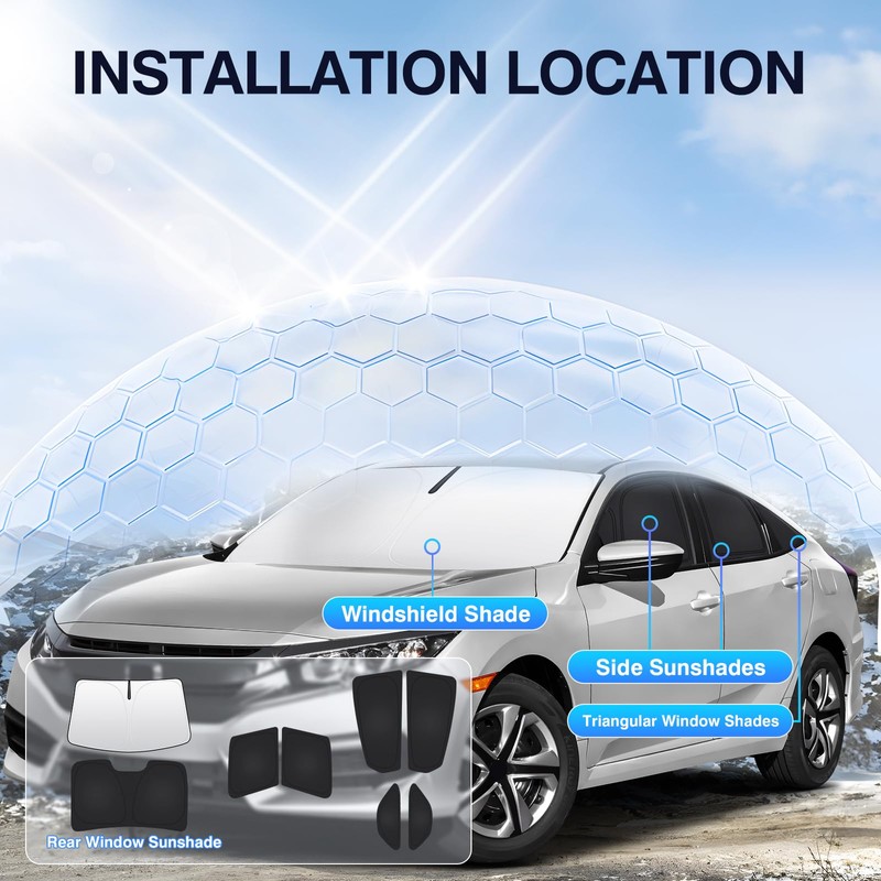 Sunsdrew 8PCS Windshield Sun Shade Kit for 2016-2021 Honda Civic