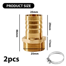 Wjelet 2 x 1 inch hose nozzle, brass hose fitting, 1 inch male x 25 mm (1 inch) nozzle, hose fitting, male thread plug adapter with 2 hose clamps.