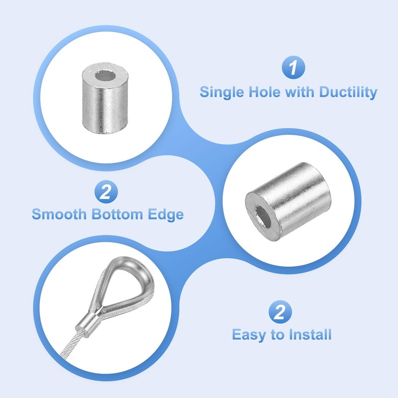 sourcing map Aluminum Wire Rope Stop Sleeve 1/16"(1.5mm) Crimping Loop