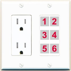 RiteAV 6 Port Custom Wall Plate, Tamper-Resistant, White/White, Choose HDMI Coax 3.5mm Banana Cat5/6 Phone RCA Speaker Toslink USB