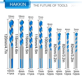 Hakkin 12 Pcs Masonry Drill Bits Set, 3mm - 12mm Concrete Drill Bits Set for Cement Glass Wall Brick Wood, Metric System Tungsten Carbide Tip Triangle Alloy Industrial Strength with Storage Case(Blue)