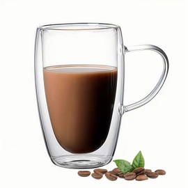 15 oz Double Walled Glass Coffee Mugs with Handles,Large Insulated Layer Coffee Cup,Clear Borosilicate Mugs for Cappuccino,Latte,Tea, Milk, Wine,Hot and Cold Beverage