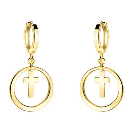 SOFIA MILANI - Women's Earrings 925 Silver Cross Circle Hoop Earrings, Yellow Gold