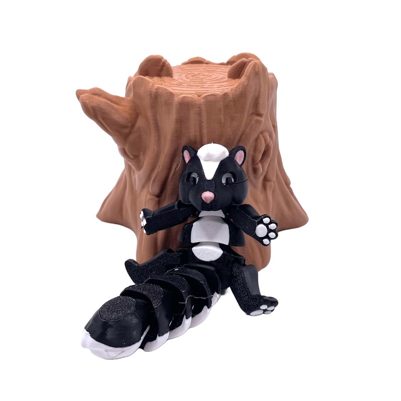 3D Printed Flexible Articulating Joints Figurine Animal Skunk and Tree