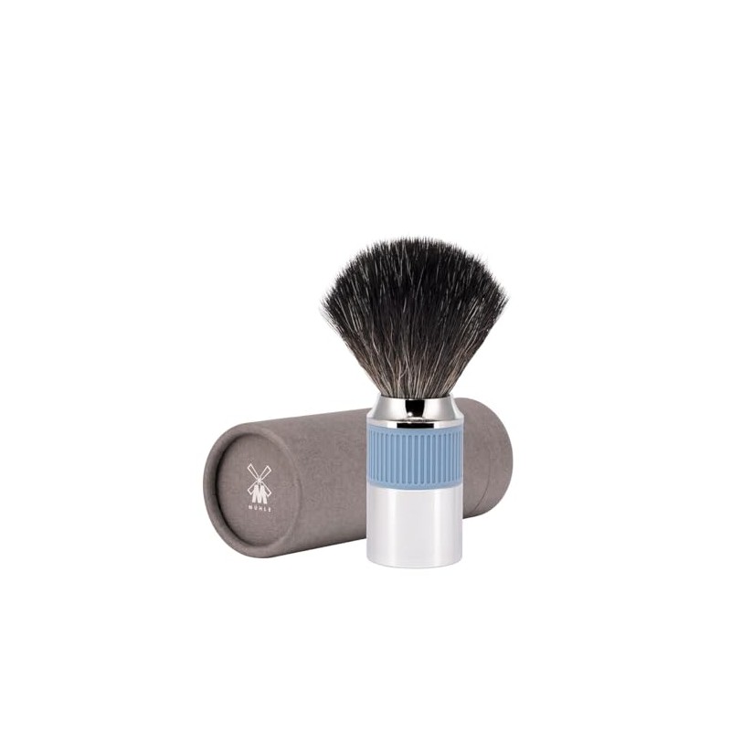 MÜHLE NEO Shaving Brush, chrome-plated, Rubber Grip Handle, glacier blue