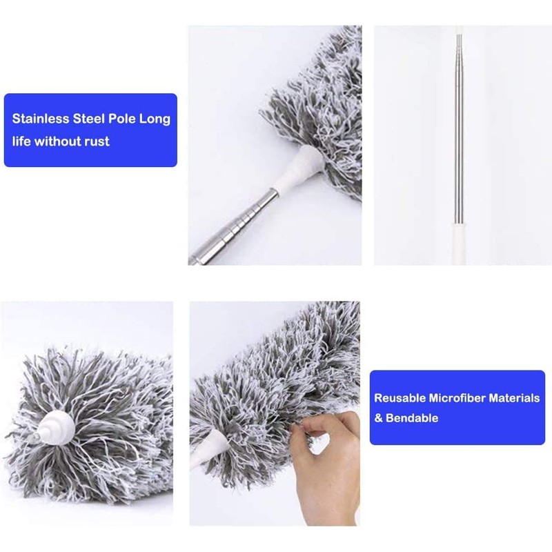 Lomida Microfiber Duster with Extension Pole(Stainless Steel), Extra Long 100