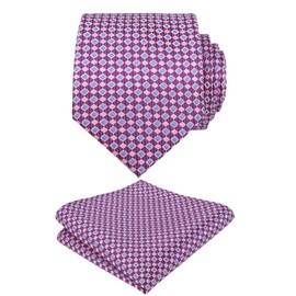 Alizeal Mens 3.15inches Geometrical Pattern Tie with Pocket Square Set, Magenta+Pink+Blue