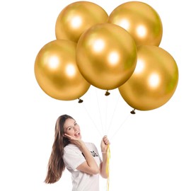 Balloons Metallic Gold Large 45 cm for Party Shiny Pack of 5 Giant Metallic Chrome Gold Latex Balloons XXL Round Helium Balloons for Birthday, Wedding, Baby Shower Christmas Decoration