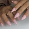 Pink Press on Nails,Almond Shape,Medium Long Solid Color Fake Nails