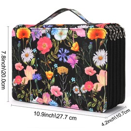Vomgomfom Colored Pencil Case - 252 Slots Pencil Holder with Zipper Closure Twill Fabric Large Capacity Pencil Case for Watercolor Pens or Markers, Pencil Case Organizer for Artist (Black Flower)