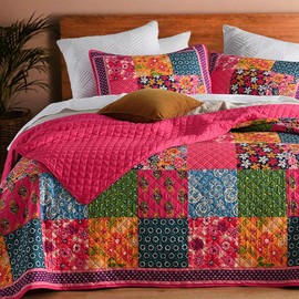 TEXSTEAD Twin Quilt Set for Bed - 100% Cotton Quilts Patchwork Comforter Coverlet Bedspread Reversible 68"x90" with 1 Pillow Shams
