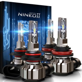 NINEO H11 9005 Combo Bulbs, H11+9005 Driving Light Bulbs, 300% Brighter, Plug and Play, Off-Road Use or Fog Light, Pack of 4