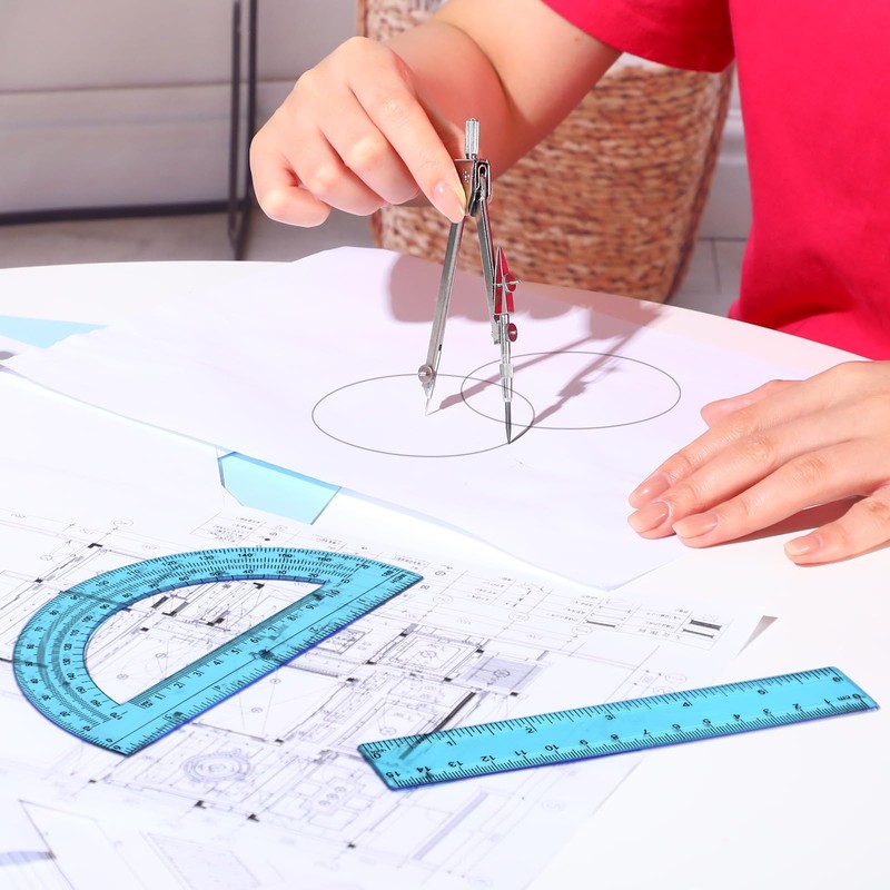 Zonon 3 Pcs Plastic Ruler 6 Inch Protractor Drawing Compass