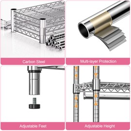 M MZG Heavy Duty Rolling Garment Rack 3 Tiers Adjustable Wire Shelving Clothes Rack with 2 Rods and Side Hooks,Storage Closet Clothing Rack with Wheels Chrome 15.7" D x 45.3" W x 79.6" H