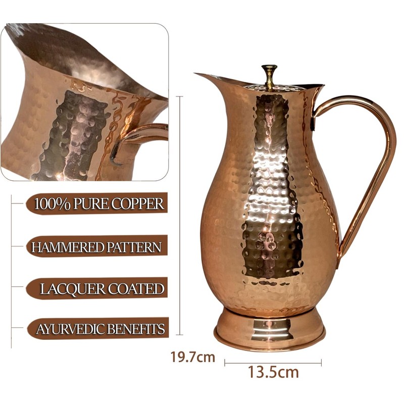 Bold & Divine Pure Copper Water Pitcher, Copper Pitcher with