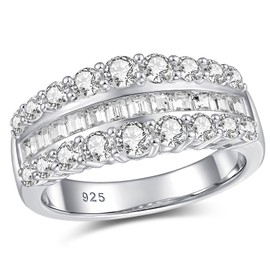 Newshe Jewellery Wide Moissanite Wedding Bands for Women Engagement Rings 925 Sterling Silver Emerald Eternity Ring Round Size 9