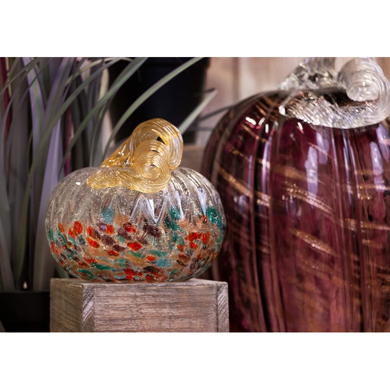 Boston International Decorative Tabletop Glass Pumpkin, 5 x 4.25-Inches, Mottled