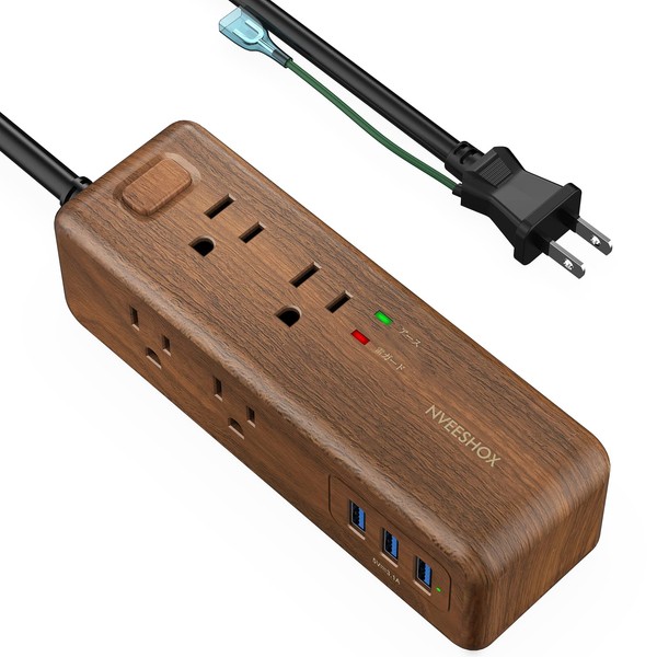 NVEESHOX Power Strip with USB Extension Cord, 6.6 ft (2