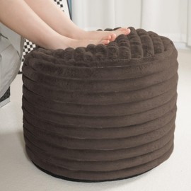 Pouf Ottoman Stuffed Round for Foot Rest, Faux Fur Poufs with Foam Chunk Filling, Storage Ottoman Pouf Foot Stool Cushion, 26 X 18 Inch Floor Chair for Living Room Bedroom Home Decor, Brown