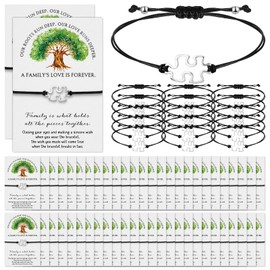 Tondiamo 50 Sets Family Reunion Favors Adjustable Infinity Bracelets Puzzle Piece Bracelet Bulk with Family Tree Cards for Gathering Party Souvenir Gift