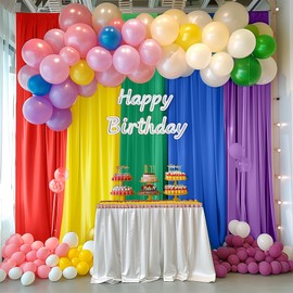 JCJ Rainbow Backdrop Curtains 5 Panels Rainbow Backdrop for Birthday Party Decorations Colorful Curtains for Girls Bedroom Classroom 10 * 7FT