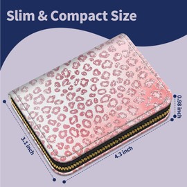 RFID Blocking Credit Card Holder – 12-Slot Leather Wallet,Slim Compact Design (3.1x4.3in),Lightweight & Secure Card Organizer for Women/Men,﻿Pink leopard print