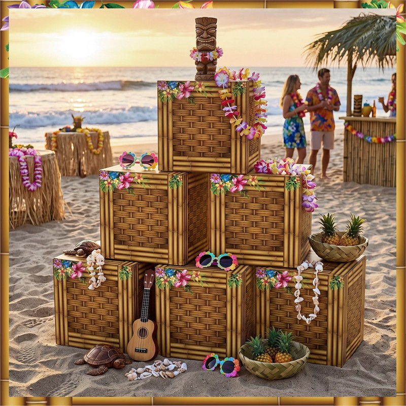 6 Pcs 3D Tree Stump Boxes, Hawaii Fake Wood Centerpieces