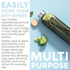 Epica 18-Oz. Glass Water Bottles with Lids, Juice Bottles - BPA Free & Eco-Friendly Reusable Refillable Bottles for Juicing, Set of 4 - Clear