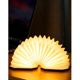 ZBOLE Originalità Pieghevole Lampada a Fisarmonica, Lampada da Tavolo in Legno Portatile, Lanterna di Carta LED with USB per Decorazioni per la Casa, Camera da Letto e Biblioteca (Walnut)
