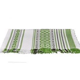 aucune Table Runner - 100% cotton - 98x40 cm - Green and White - Hand woven - Russia