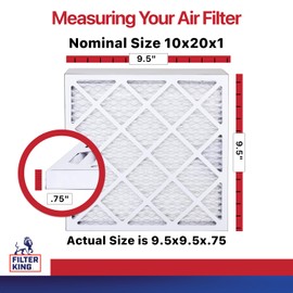 Filter King 10x20x1 Air Filter | 12-PACK | MERV 11 HVAC Pleated A/C Furnace Filters | MADE IN USA | Actual Size: 9.5 x 19.5 x .75"