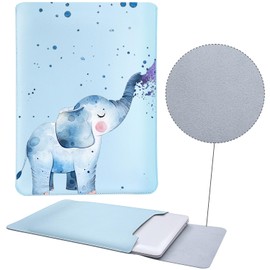 MAYCARI Slim Blue Waterproof Laptop Sleeve Bag 13-14 Inch, Light Weight Fuax Leather Protective Laptop Sleeve Case, Cute Blue Elephant Print 13-14 Inch Case for Girls Women Boys