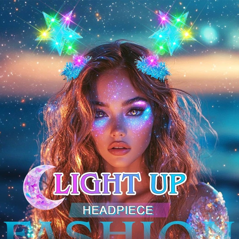 JONKY Light Up Star Hair Clips LED Headpiece Glow Cosplay
