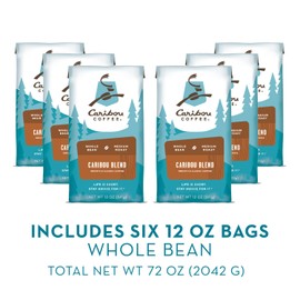 Caribou Coffee, Medium Roast Whole Bean Coffee - Caribou Blend 72 Ounces (6 Bags of 12 Ounces)