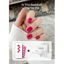 ohora Semi-Cured Gel Nail Strips Value Set (N Tint Reddish Starter Kit) Includes Full Size Lamp and Mini Remover, Salon-Quality, Long Lasting, Easy to Apply & Remove