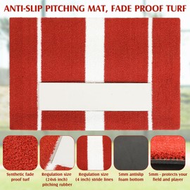 Simgoing Softball Pitching Mat 3' x 2' Rubber Softball Pitching Mound with Pitching Rubber Mobile Training Pitchers Mound Antifade Antislip Pitchers Mound for Indoor Outdoor Pitching Practice