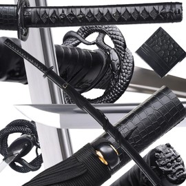 ttamankua Black Snake Katana - High Carbon Steel Sharpened Blade, Zinc Alloy Snake Tsuba, Black PU Leather Saya, Handcrafted Collectible Samurai Sword