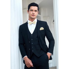 Enlision Bow Tie Men's Plain Pre-Tied Bow Tie and Pocket Square with Cufflinks Set Adjustable Bow Tie Suit for Wedding Tuxedo Party, beige