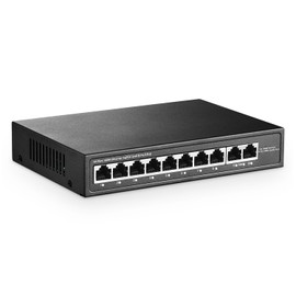 YuLinca 10 Port Mini PoE Switch with 8 PoE+ Ports, 2 Fast Ethernet Uplinks, 10/100 Mbps, 120W 802.3af/at PoE, Fanless Plug & Play PoE+ Network Switch Metal