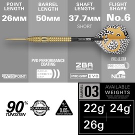 Target Darts Bolide Envy 03 90% Tungsten Swiss Point Steel Tip Dart Set, 26G | Pro Ultra No.6 Flights & Pro Grip EVO Shafts, Gold Swiss Points & SP Tool Included | Professional Dart Sets