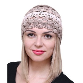 NFB Fascinator Hats for Women Ladies Summer Beanie Cotton Cloche Crochet caps (Сappuccino)