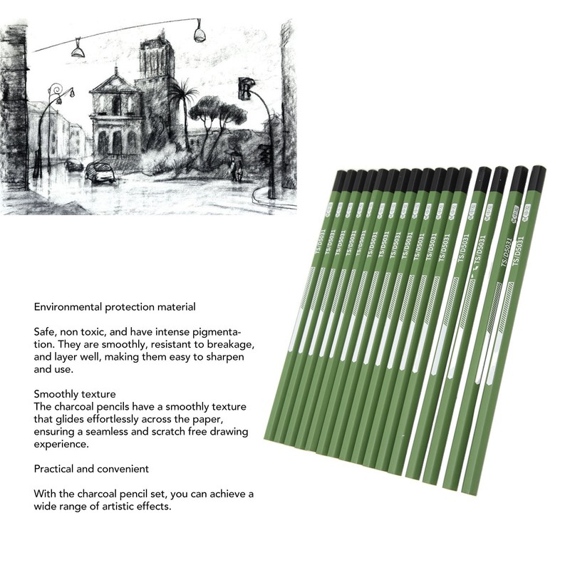 16pcs Professional Charcoal Pencils Multipurpose Safe Artist Pencils for Drawing